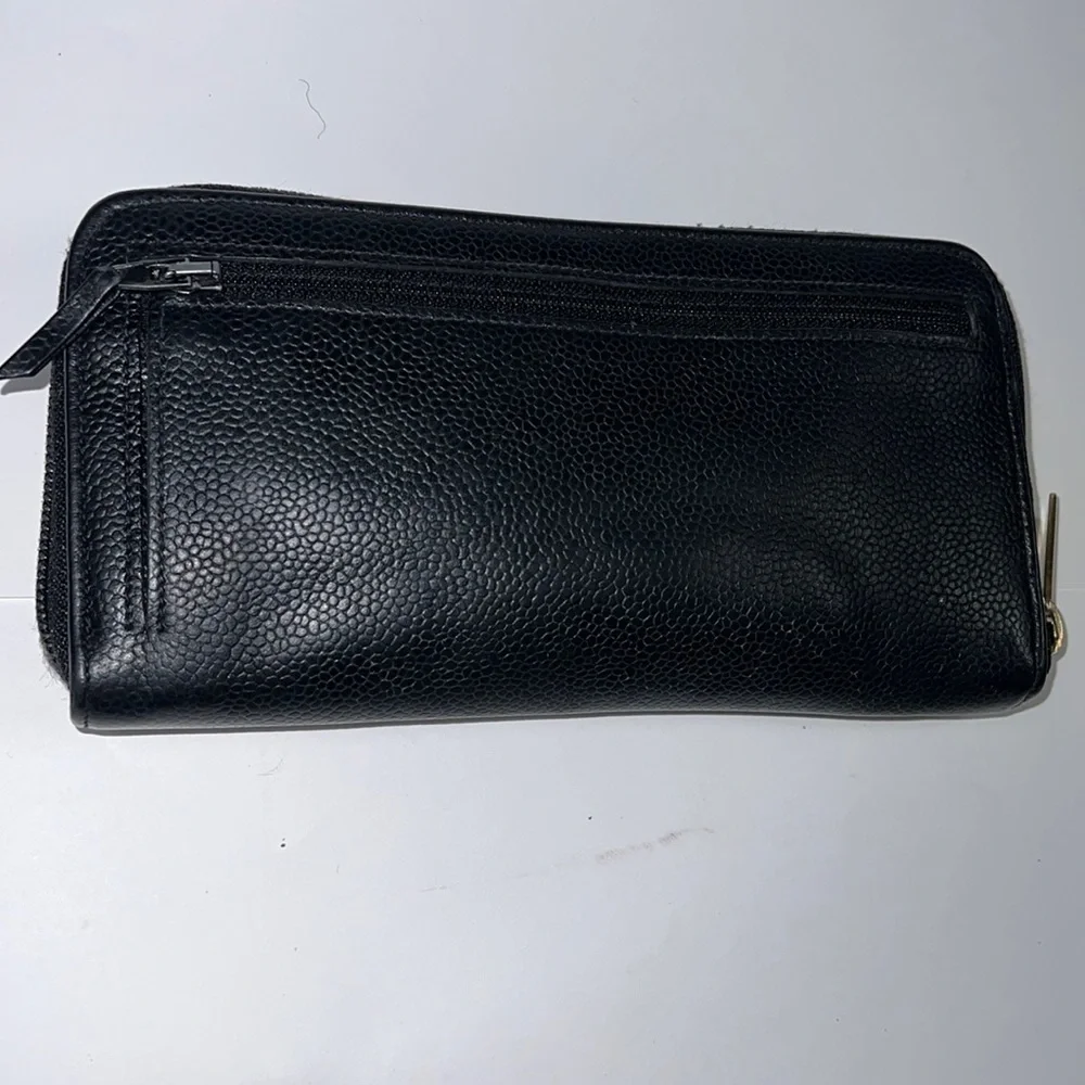 Chanel Classic Black Caviar Leather Long Clutch Zip Around Wallet